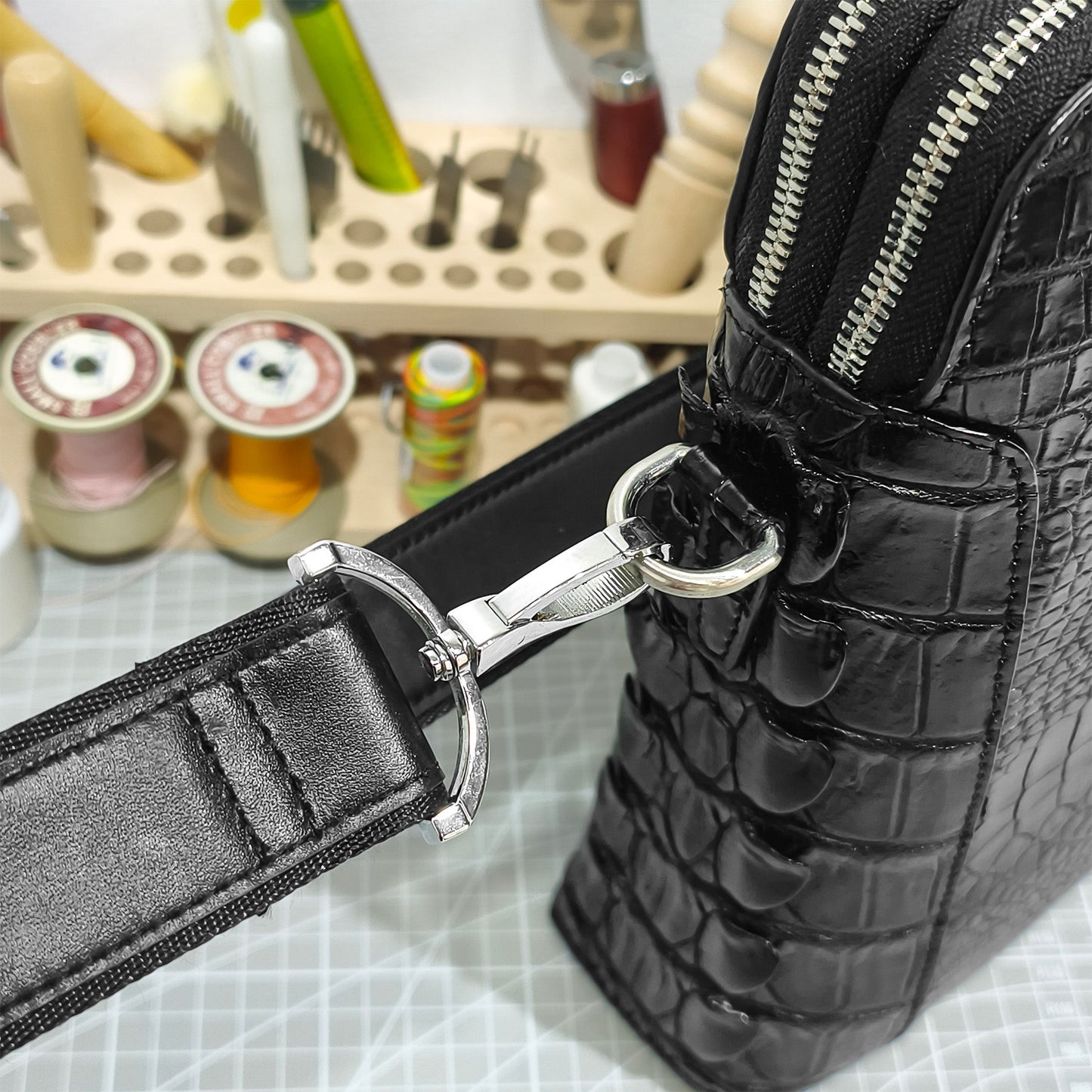 Handmade Genuine Alligator Leather Business Briefcase, Glossy Black with Spacious Work Design