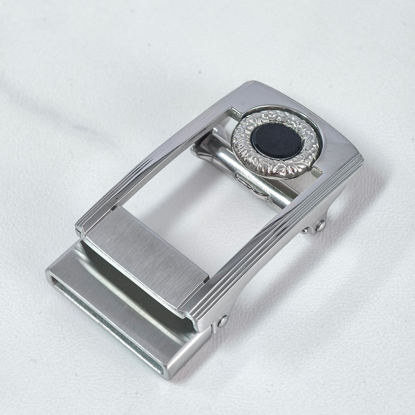 Gem-Embellished Metal Automatic Belt Buckle, Dual-Tone