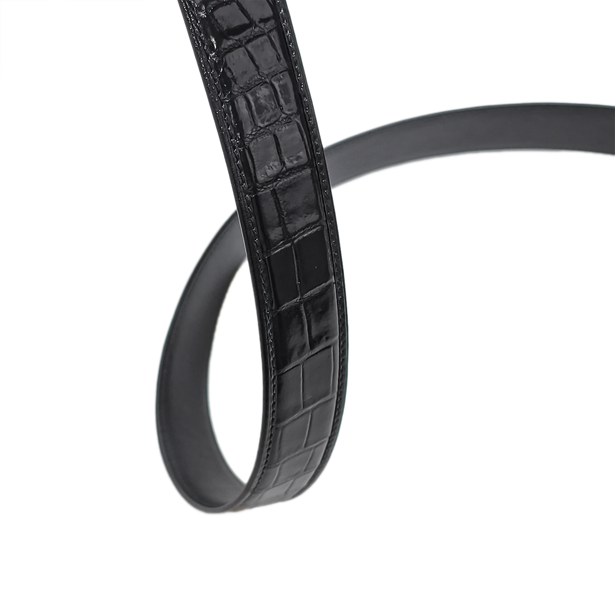 Handmade Genuine Alligator Leather Belt, Black Glossy With Natural Texture Fit for Prong Buckle