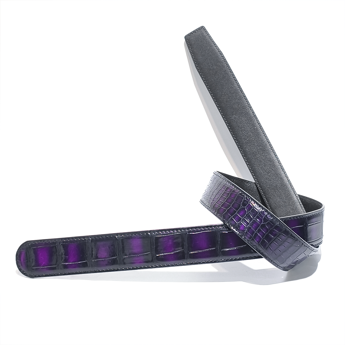 Handmade Genuine Alligator Leather Belt, Purple Glossy Gradient Texture Fit for Prong Buckle