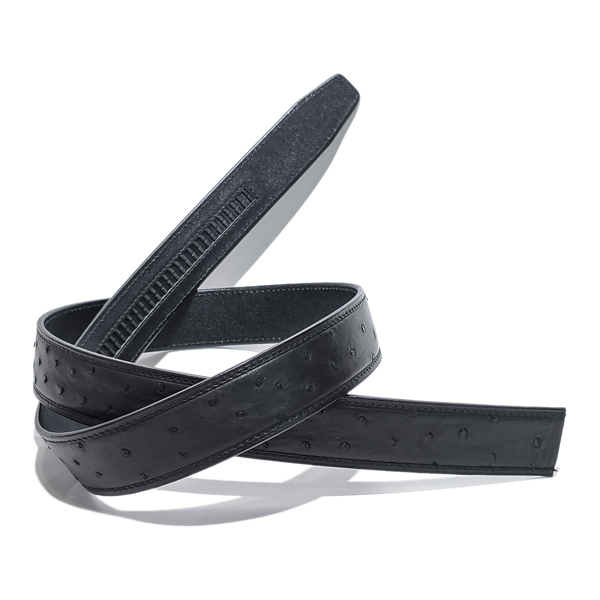 Handmade Genuine Ostrich Leather Ratchet Belt, Black High-Gloss Texture Fit for Ratchet Buckle