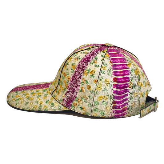Handmade Genuine Ostrich Leather Cap, Vibrant Multi-Color Adjustable Design