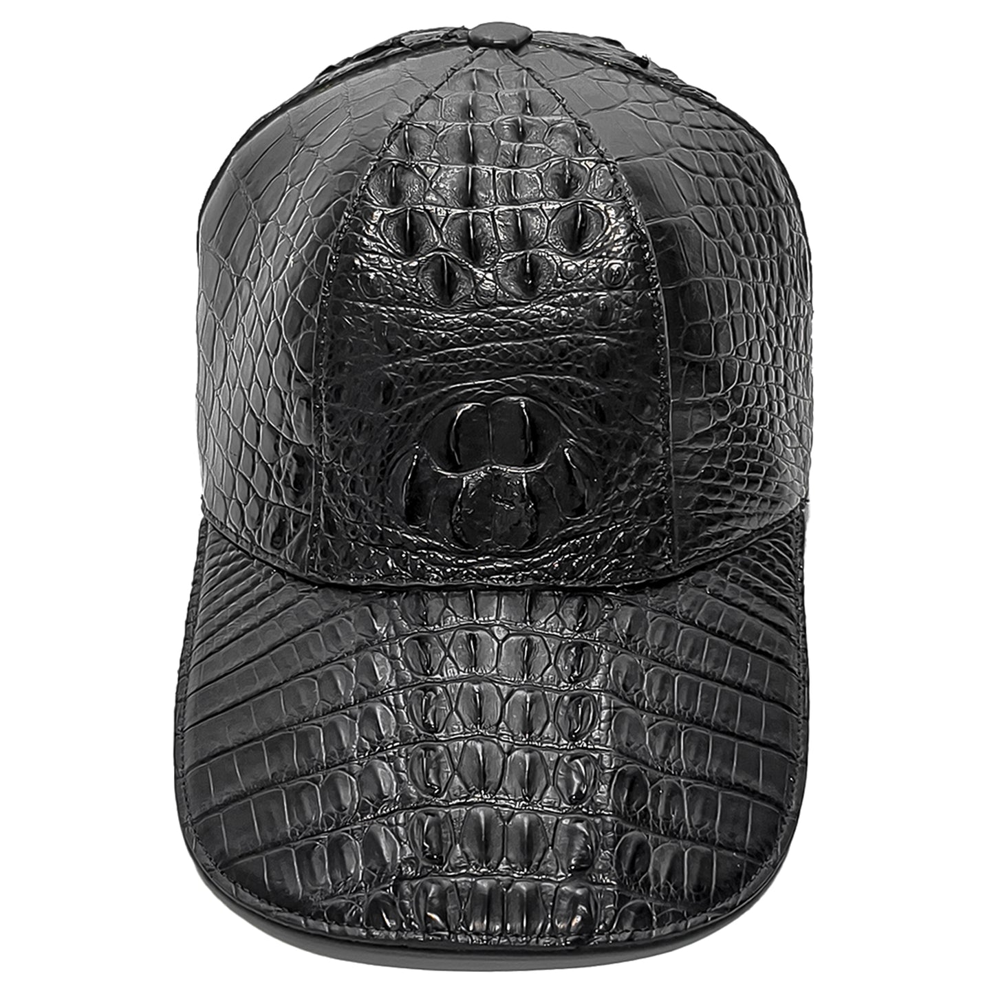 Handmade Genuine Alligator Leather Cap, Glossy Black Adjustable Design