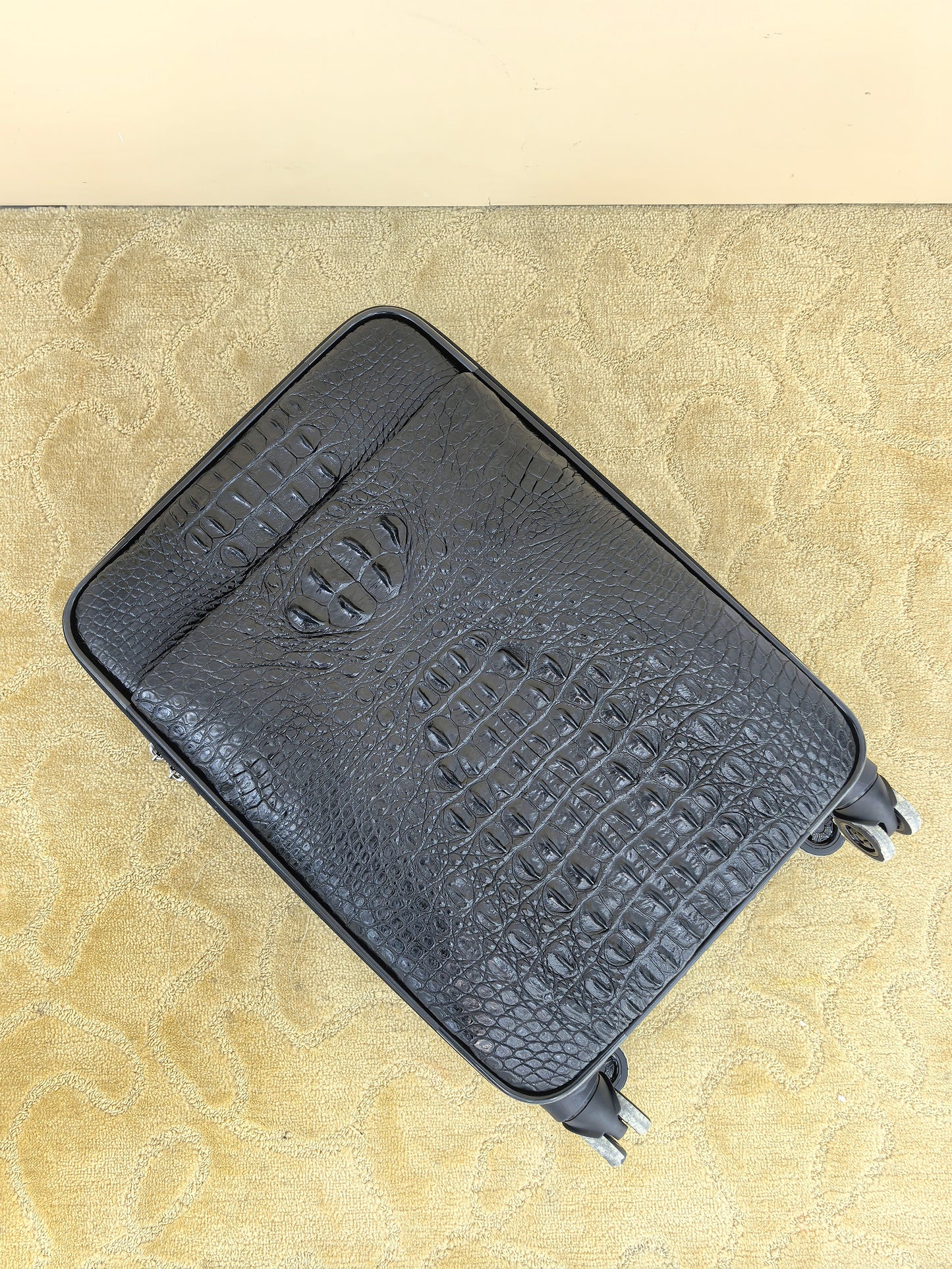 Genuine Alligator Leather Luggage, Black Exotic Texture