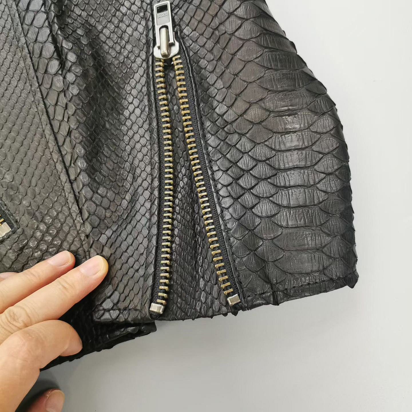 Handmade Genuine Python Leather Jacket, Exotic Texture Zip-Up Style