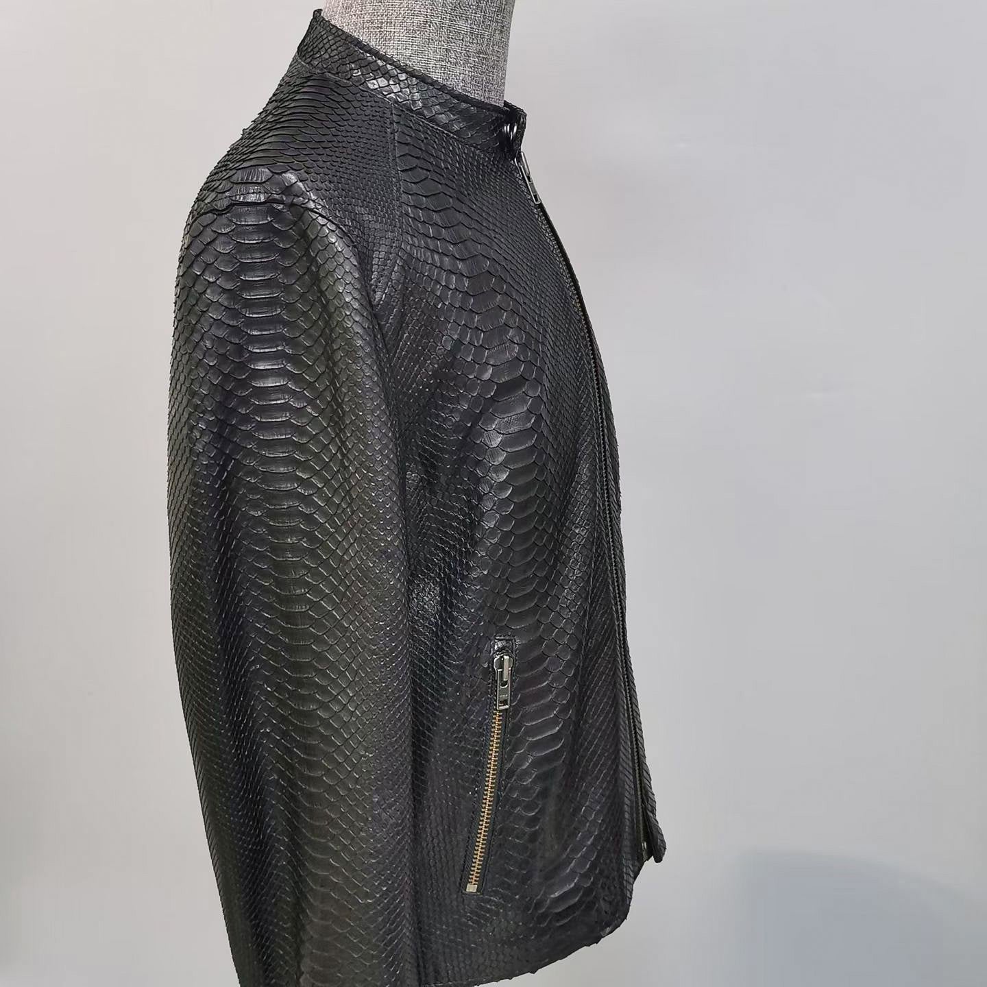 Handmade Genuine Python Leather Jacket, Exotic Texture Zip-Up Style