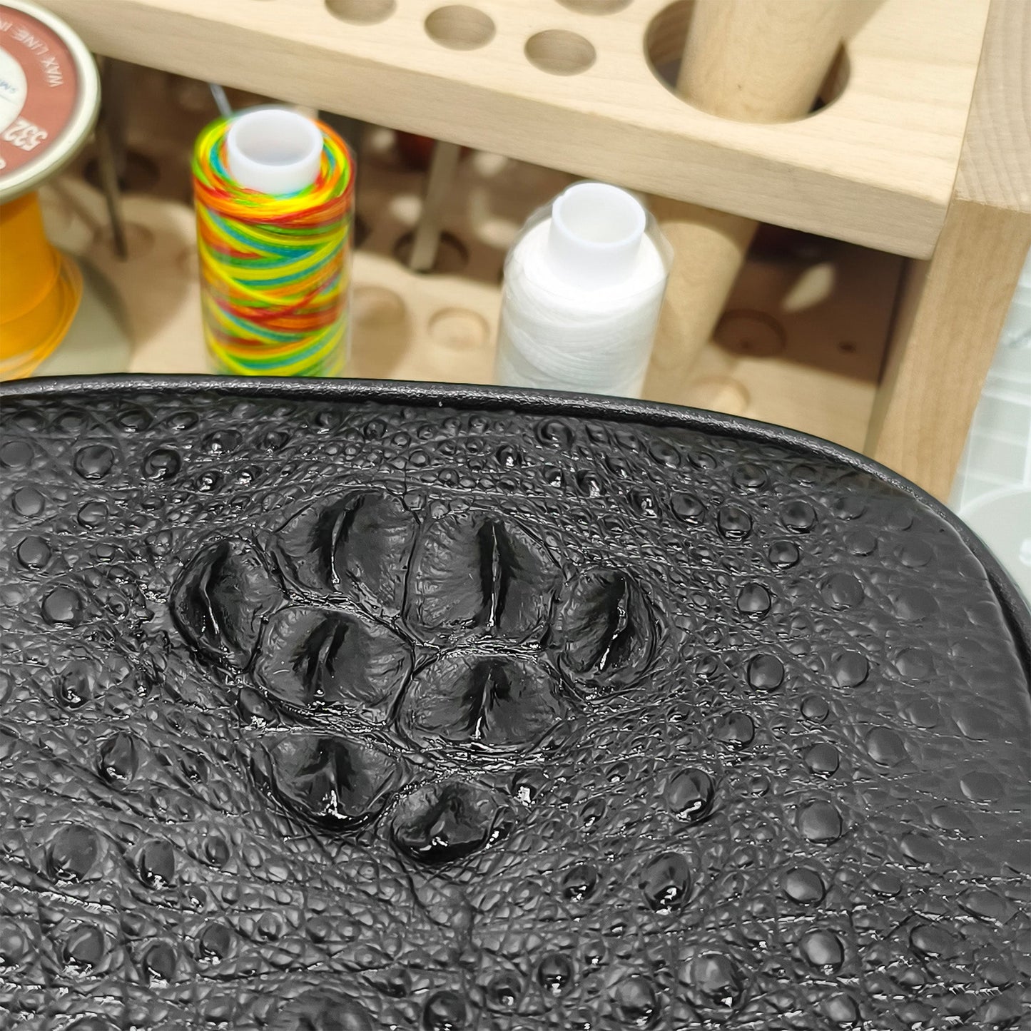 Handmade Genuine Alligator Bone Leather Crossbody Bag, Glossy Black with Distinctive Scale Texture