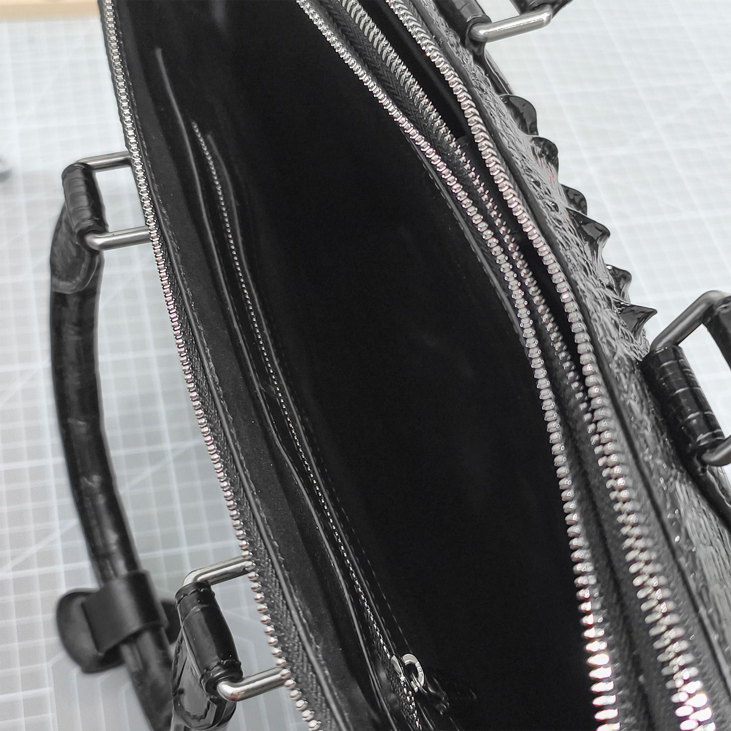Handmade Genuine Alligator Leather Briefcase, Glossy Black with Versatile Business Design