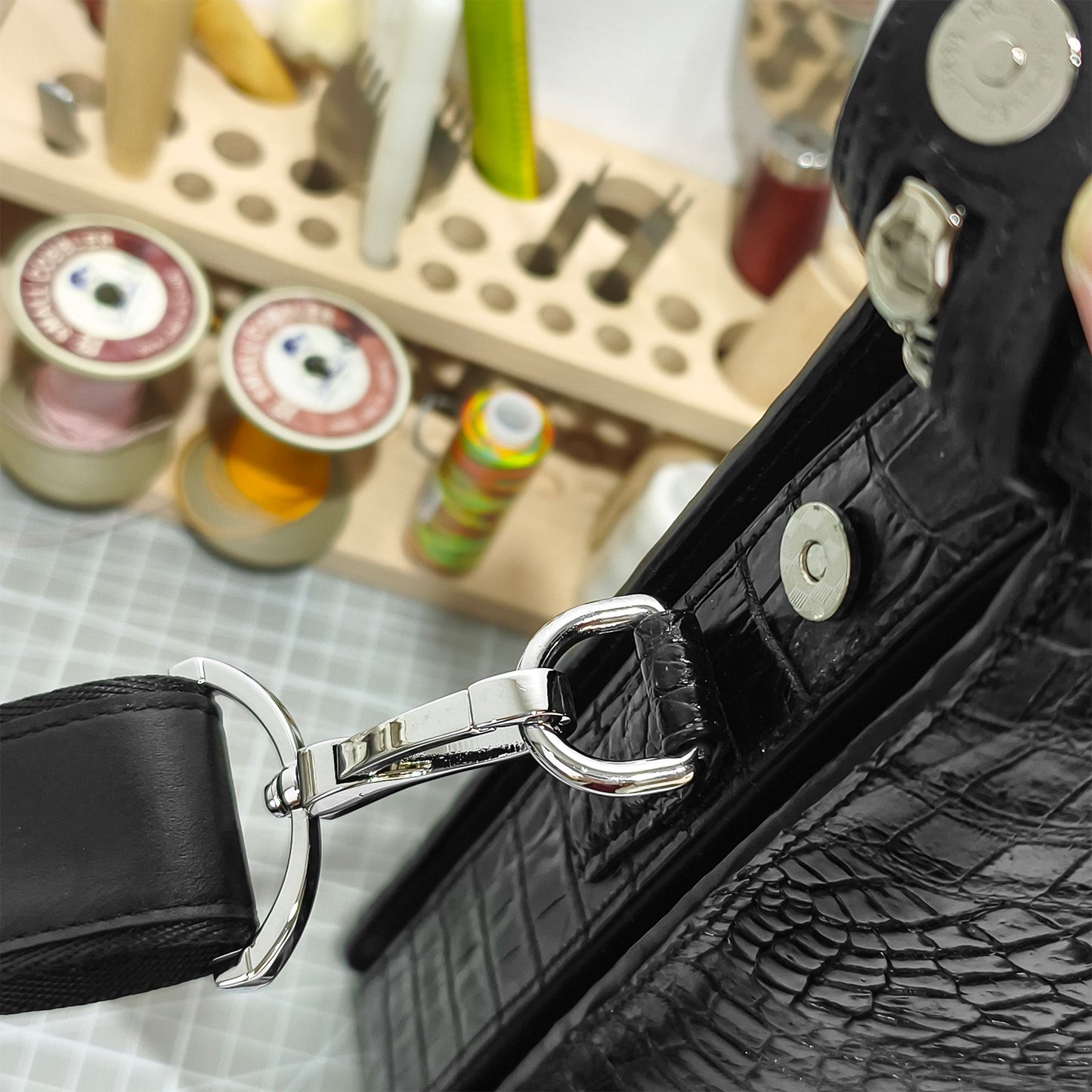 Handmade Genuine Alligator Leather Business Briefcase, Glossy Black with Spacious Work Design