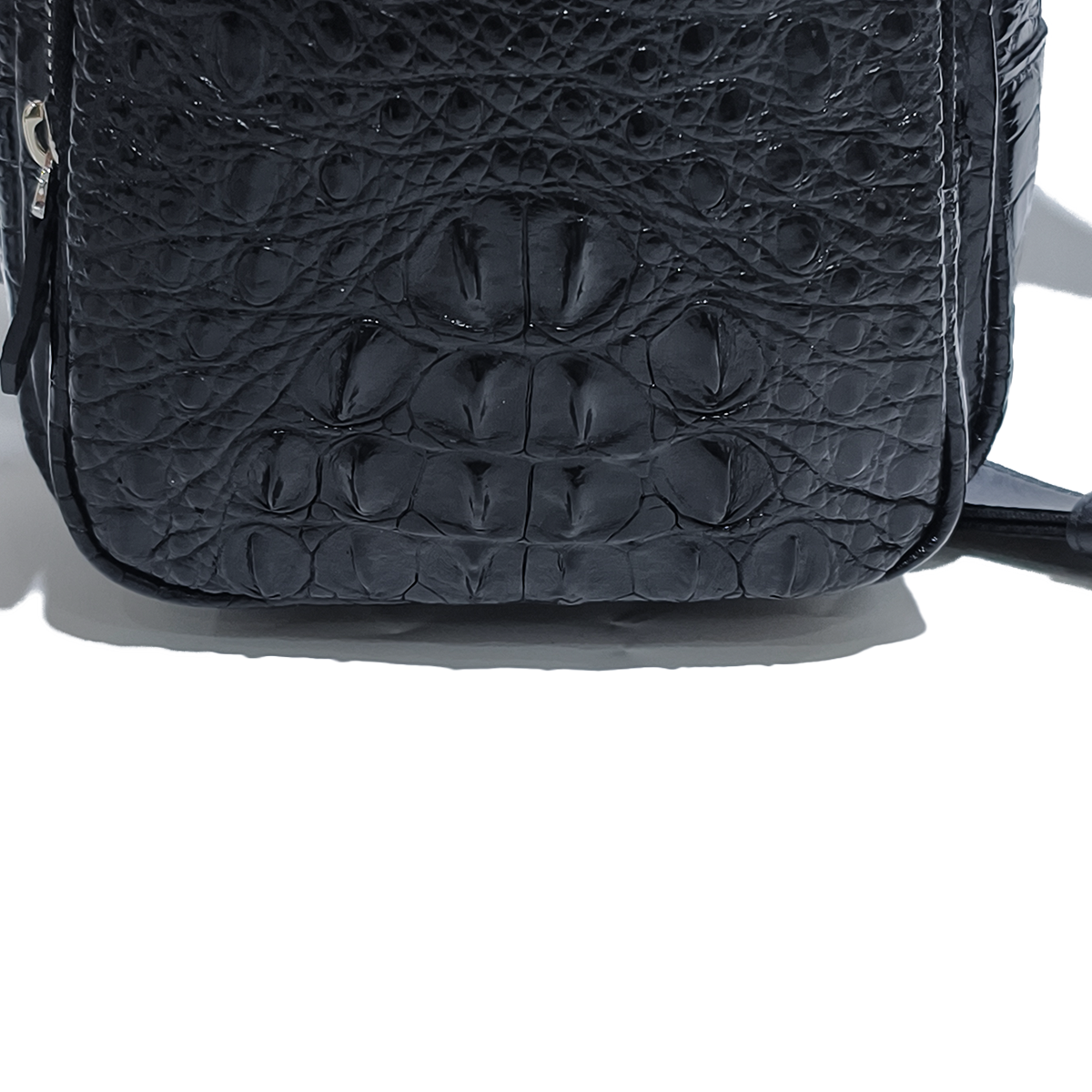 Handmade Genuine Alligator Leather Crossbody Bag, Glossy Black Adjustable Shoulder Strap