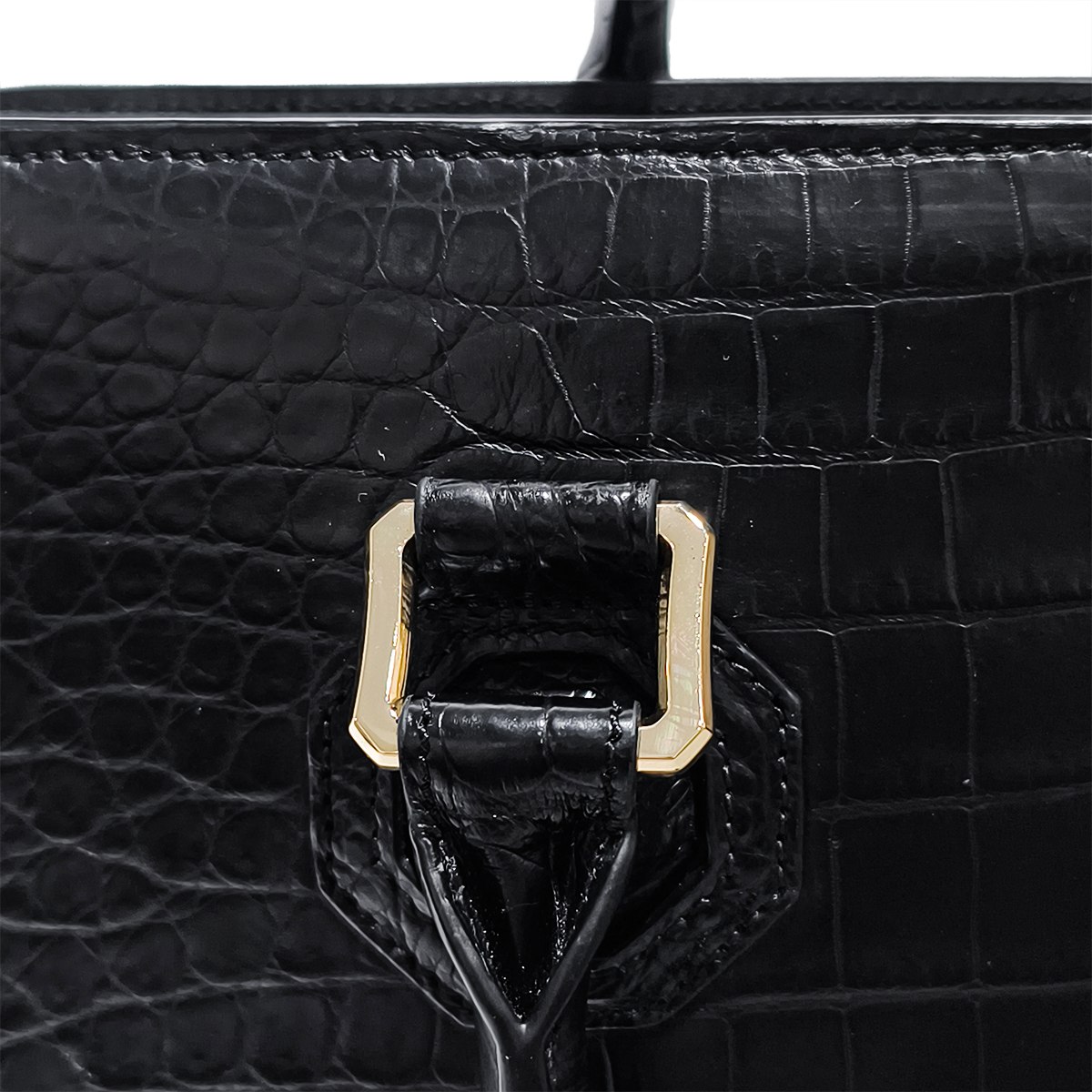 Handmade Genuine Alligator Leather Briefcase, Glossy Black with Gold Hardware & Dual-Carry Design