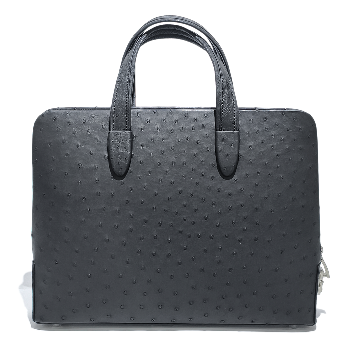 Handmade Genuine Ostrich Leather Briefcase, Matte Black with Silver Hardware & Top-Handle Design