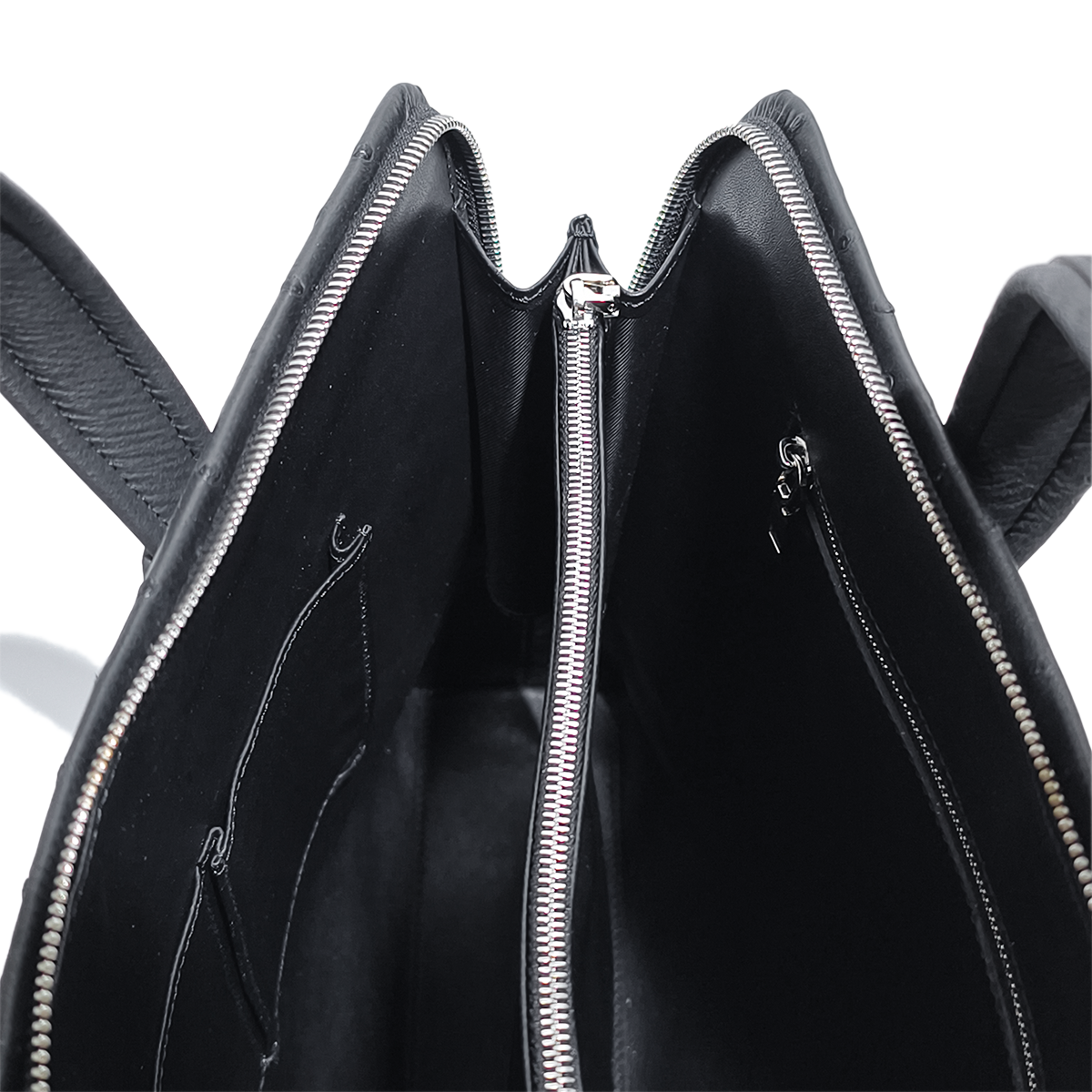 Handmade Genuine Ostrich Leather Briefcase, Matte Black with Silver Hardware & Top-Handle Design