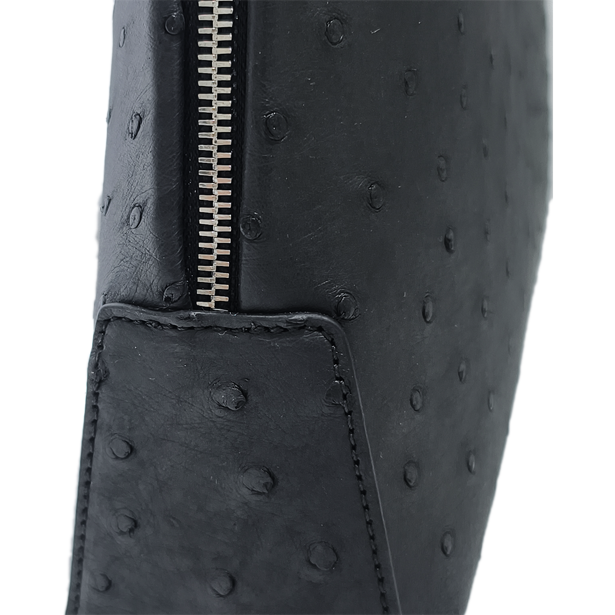 Handmade Genuine Ostrich Leather Briefcase, Matte Black with Silver Hardware & Top-Handle Design