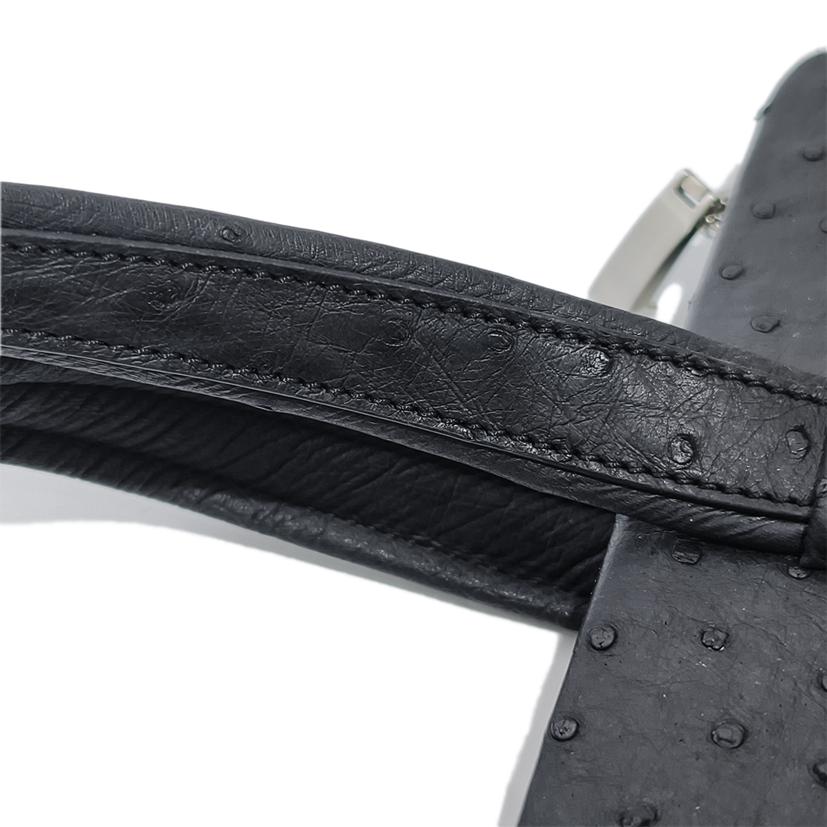 Handmade Genuine Ostrich Leather Briefcase, Matte Black with Silver Hardware & Top-Handle Design