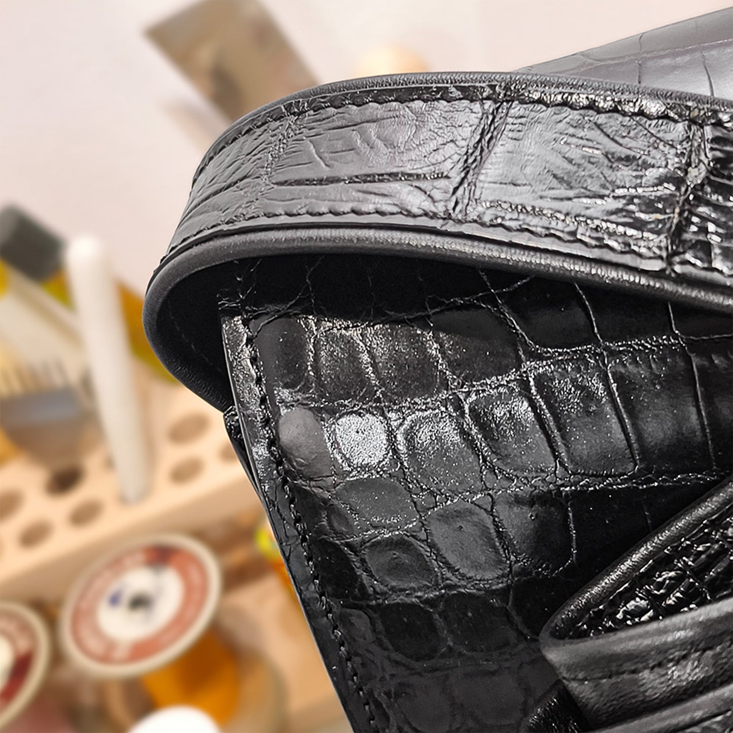 Handmade Genuine Alligator Belly Leather Crossbody Bag, Glossy Black Practical Daily  Essential