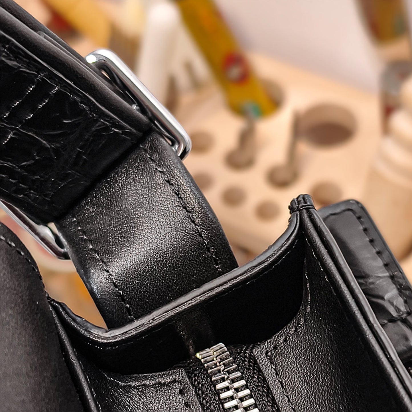 Handmade Genuine Alligator Belly Leather Crossbody Bag, Glossy Black Practical Daily  Essential