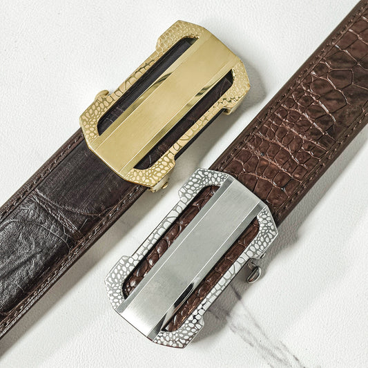 Alligator Embossed Metal Automatic Belt Buckle, Dual-Tone