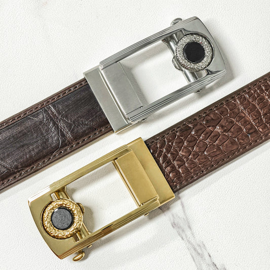 Gem-Embellished Metal Automatic Belt Buckle, Dual-Tone