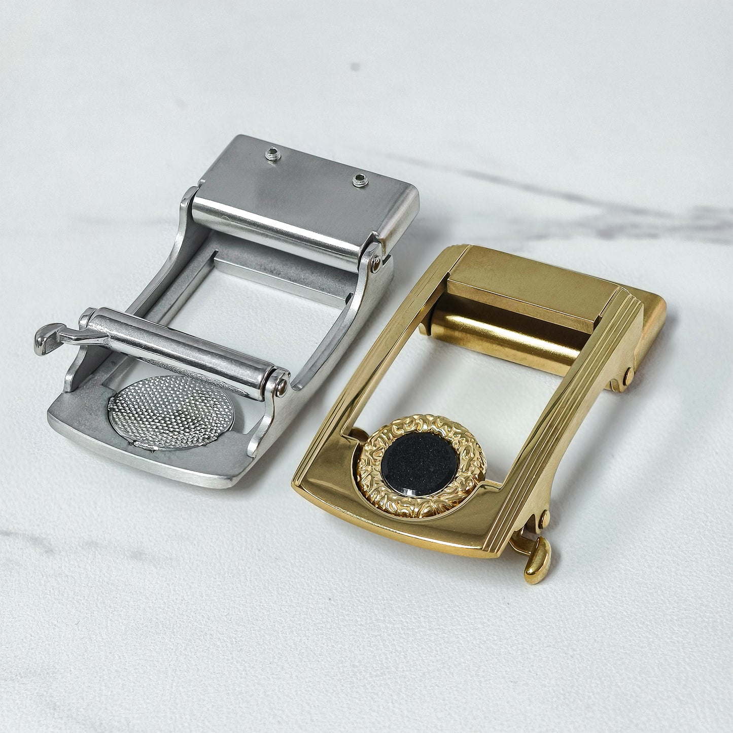 Gem-Embellished Metal Automatic Belt Buckle, Dual-Tone