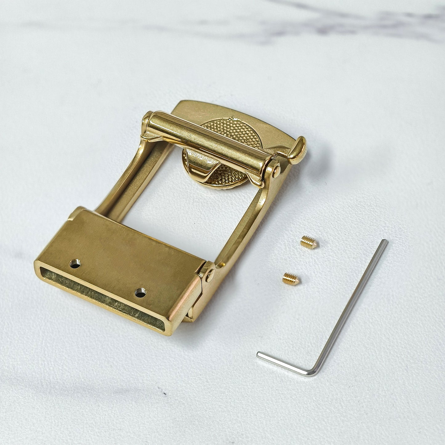 Gem-Embellished Metal Automatic Belt Buckle, Dual-Tone