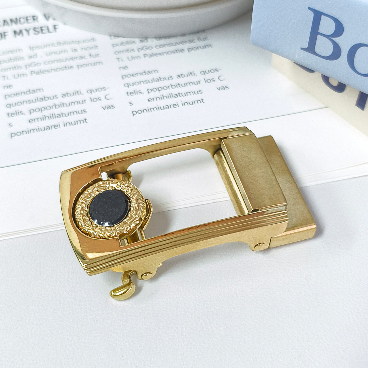 Gem-Embellished Metal Automatic Belt Buckle, Dual-Tone