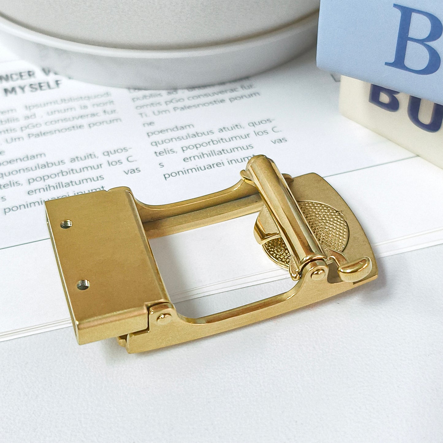 Gem-Embellished Metal Automatic Belt Buckle, Dual-Tone