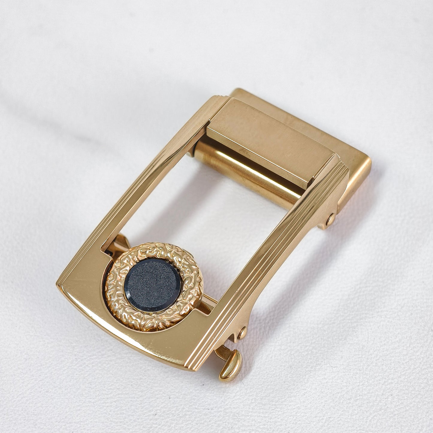 Gem-Embellished Metal Automatic Belt Buckle, Dual-Tone
