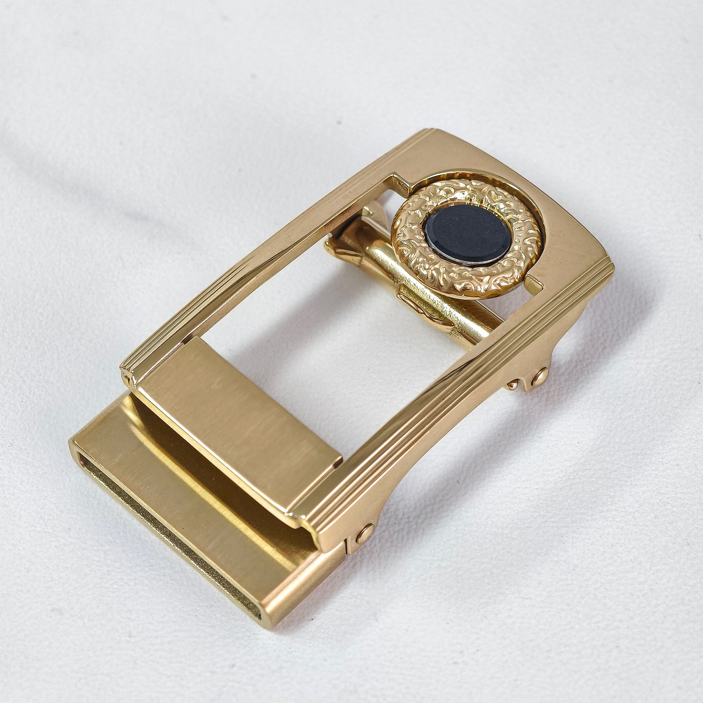 Gem-Embellished Metal Automatic Belt Buckle, Dual-Tone