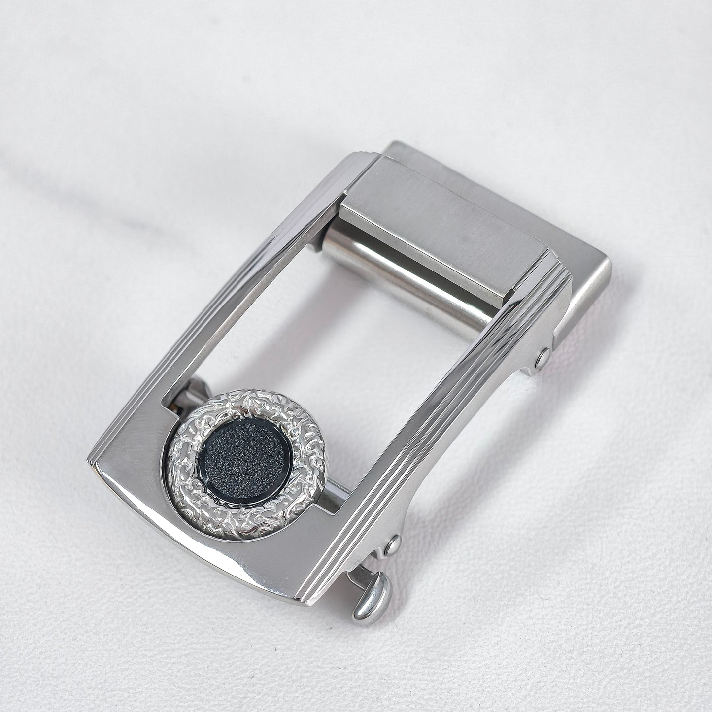 Gem-Embellished Metal Automatic Belt Buckle, Dual-Tone