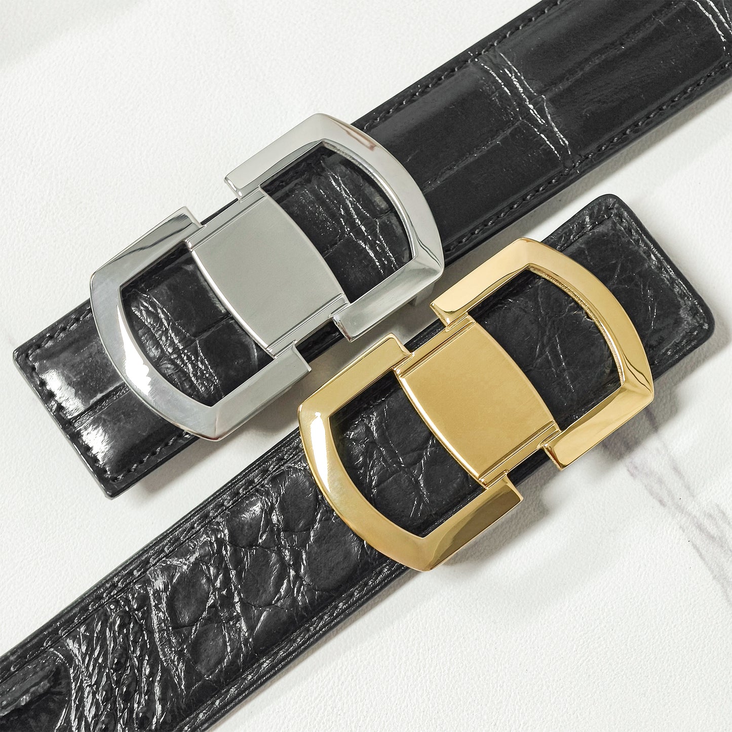 Sleek Geometric Metal Pin Belt Buckle, Dual-Tone