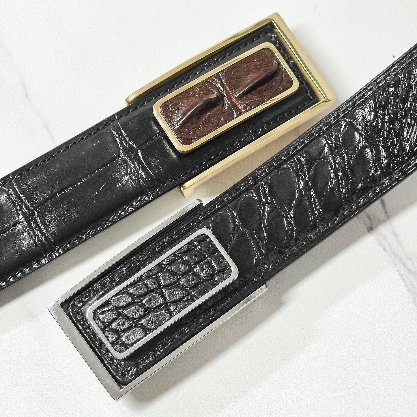Matching Tone Alligator Inlay Metal Pin Belt Buckle, 6 Style Combinations