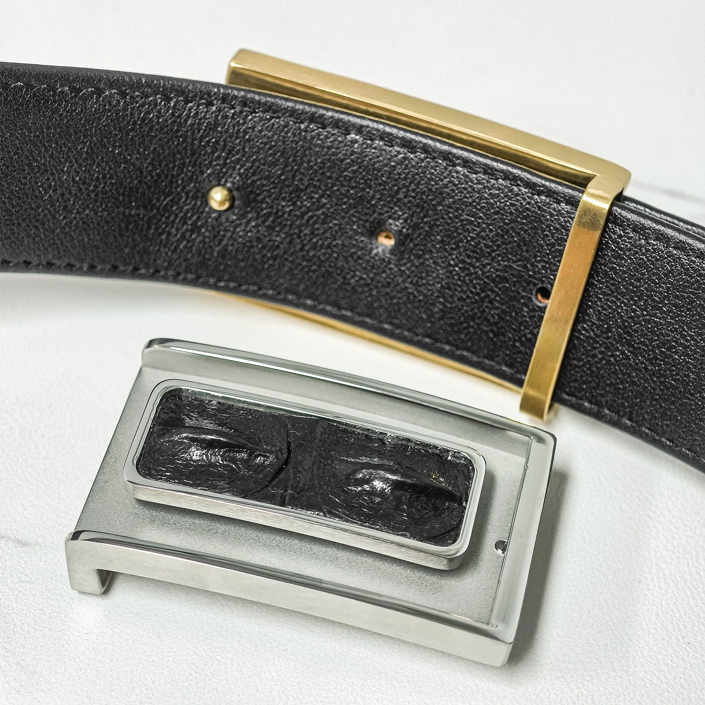 Matching Tone Alligator Inlay Metal Pin Belt Buckle, 6 Style Combinations