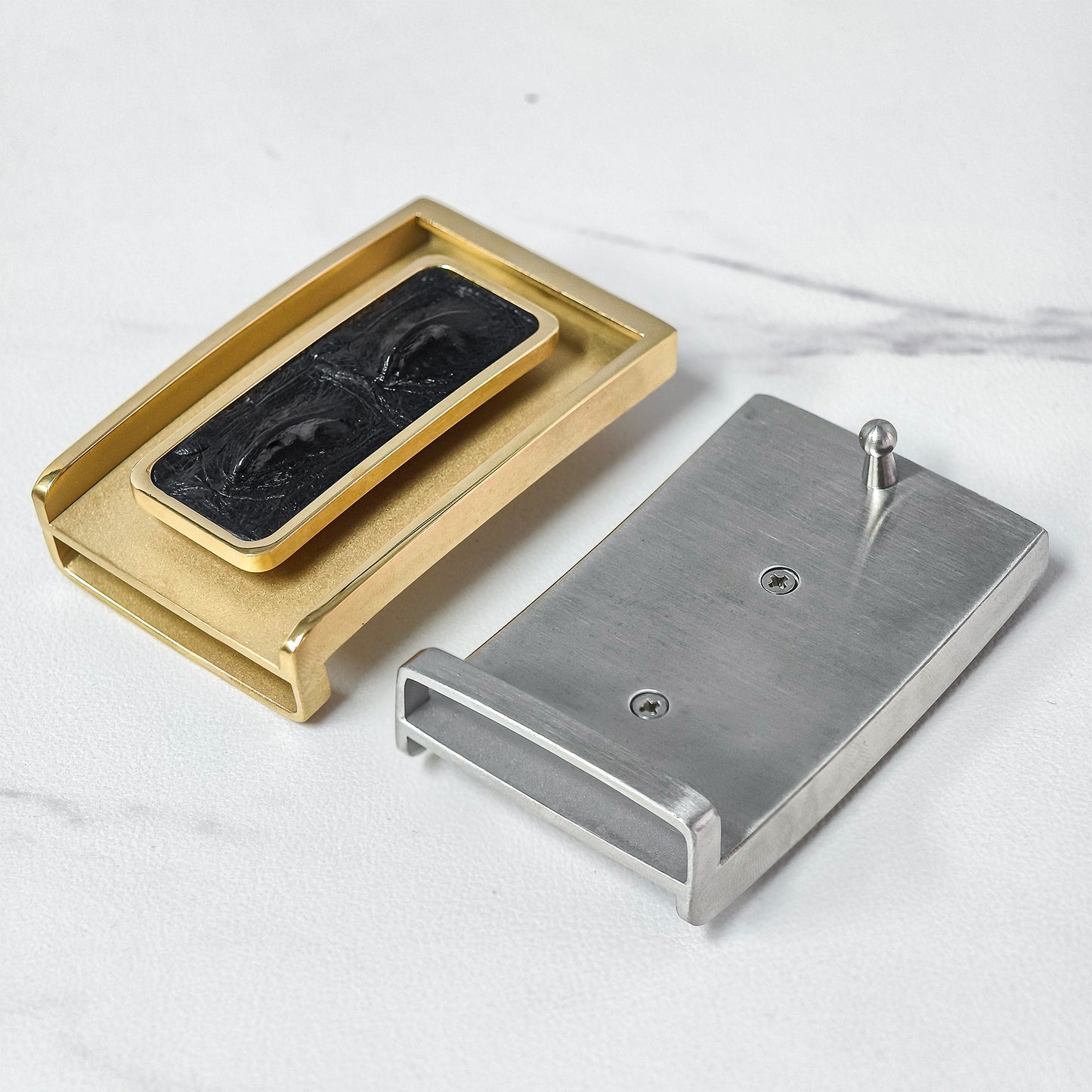 Matching Tone Alligator Inlay Metal Pin Belt Buckle, 6 Style Combinations