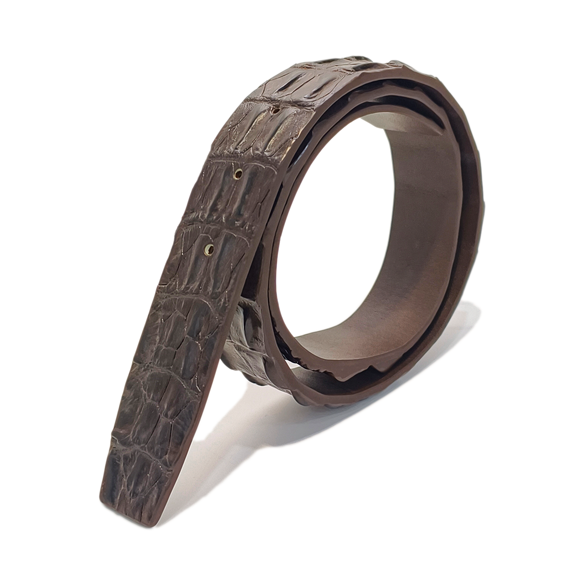 pin buckle belt-dark brown alligator horn leather