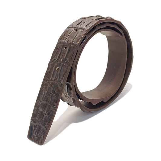 Handmade Genuine Alligator Horn Leather Pin Buckle Belt, Dark Brown High-Gloss Texture