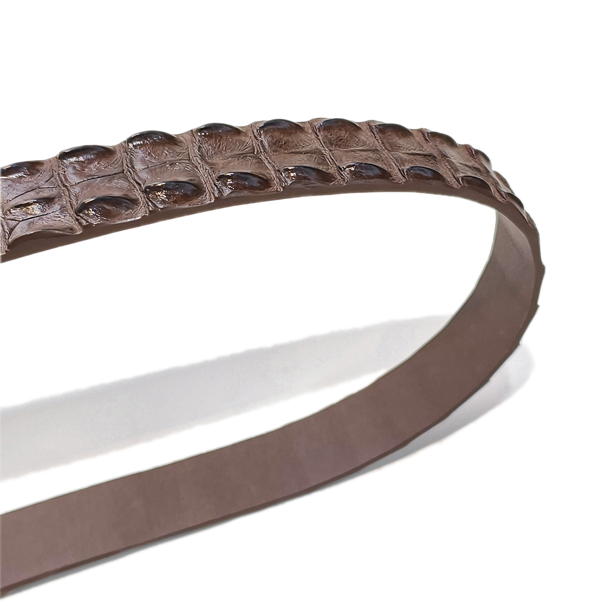 Handmade Genuine Alligator Horn Leather Pin Buckle Belt, Dark Brown High-Gloss Texture