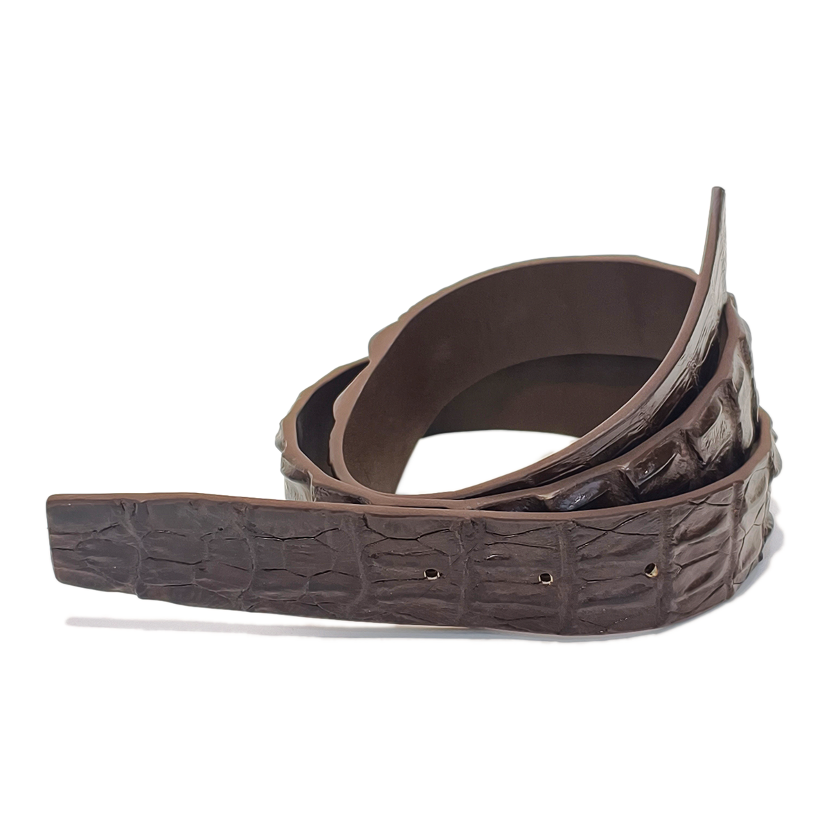 Handmade Genuine Alligator Horn Leather Pin Buckle Belt, Dark Brown High-Gloss Texture