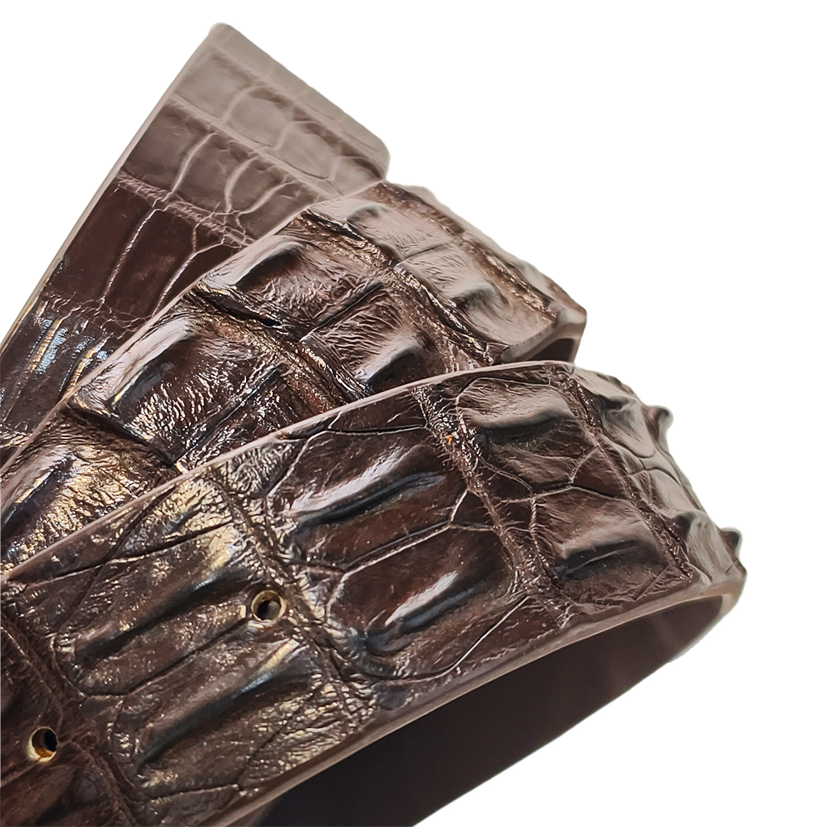 Handmade Genuine Alligator Horn Leather Pin Buckle Belt, Dark Brown High-Gloss Texture