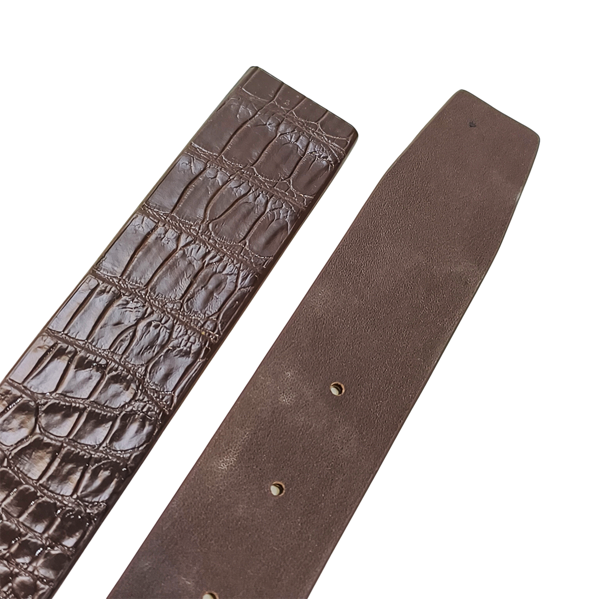 Handmade Genuine Alligator Horn Leather Pin Buckle Belt, Dark Brown High-Gloss Texture