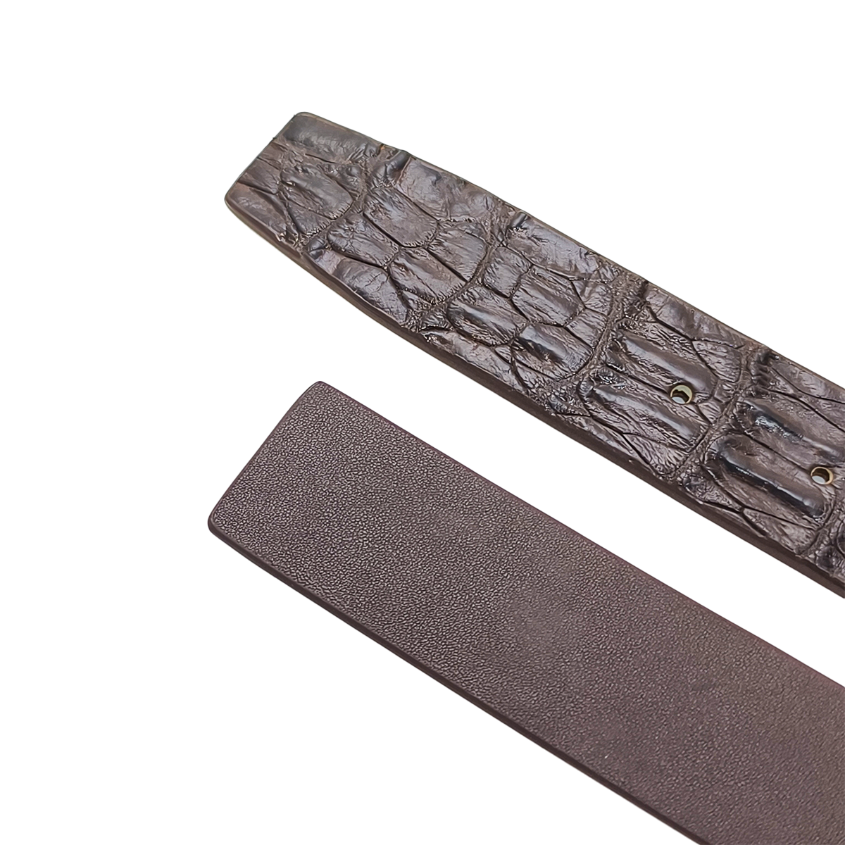 Handmade Genuine Alligator Horn Leather Pin Buckle Belt, Dark Brown High-Gloss Texture