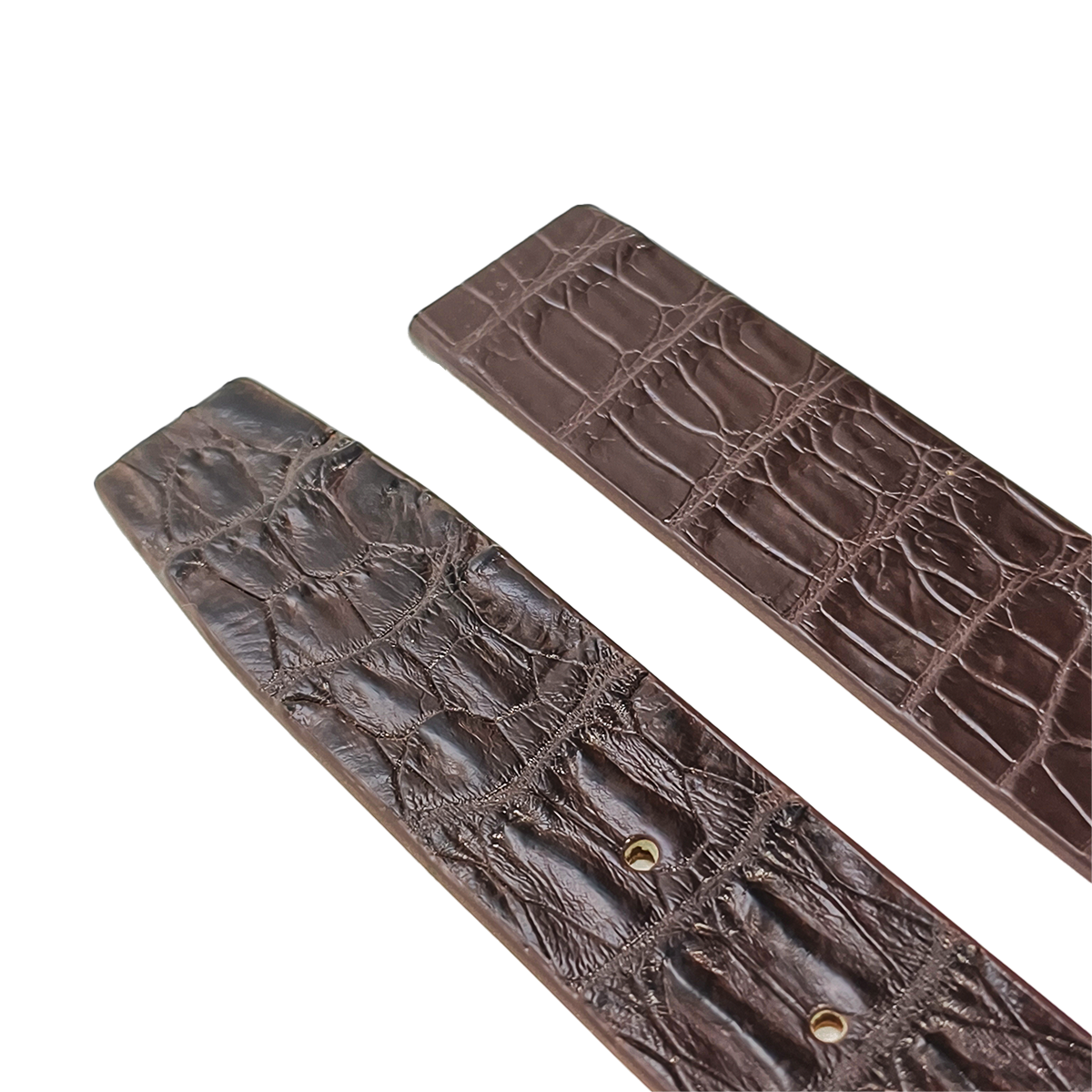 Handmade Genuine Alligator Horn Leather Pin Buckle Belt, Dark Brown High-Gloss Texture
