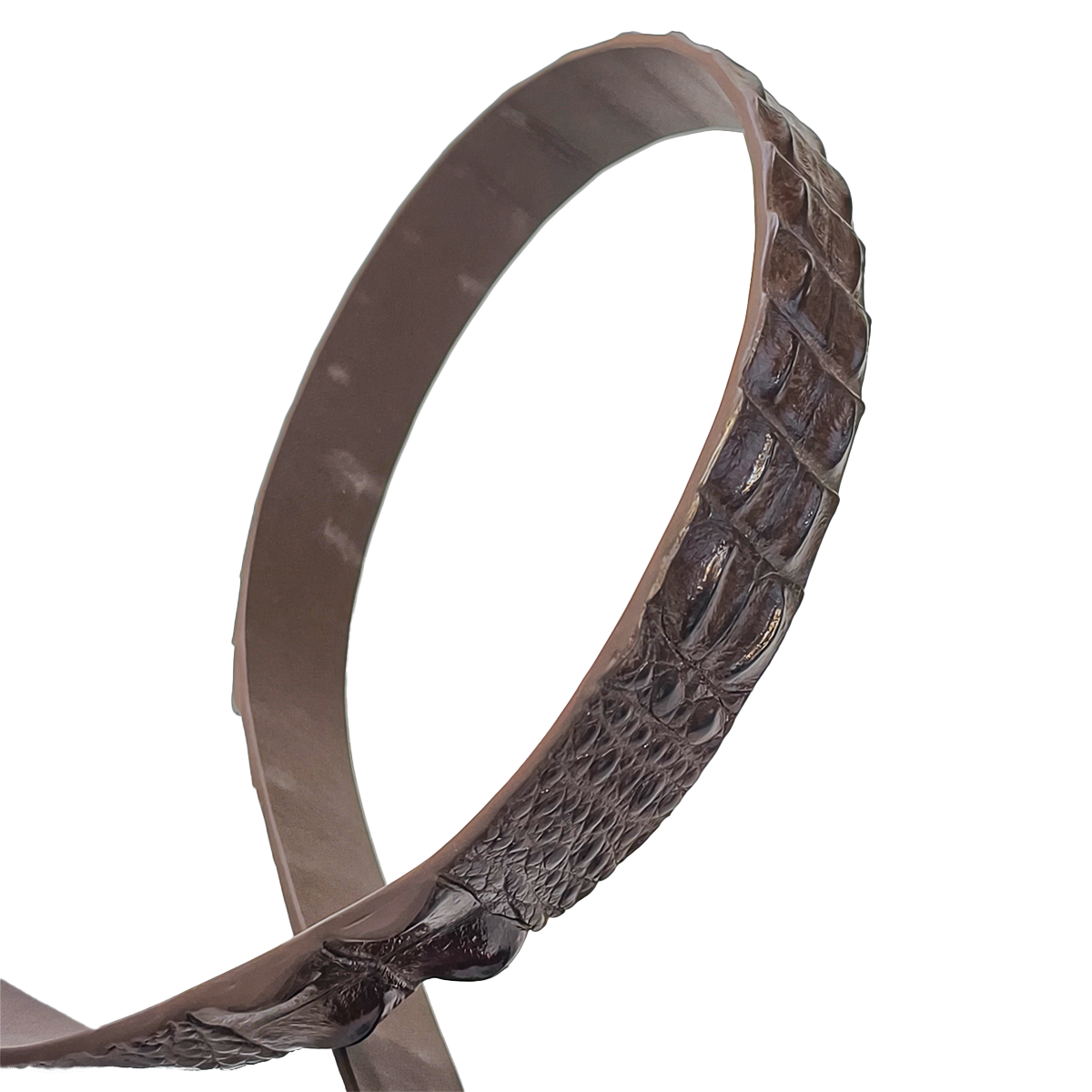 Handmade Genuine Alligator Horn Leather Pin Buckle Belt, Dark Brown High-Gloss Texture