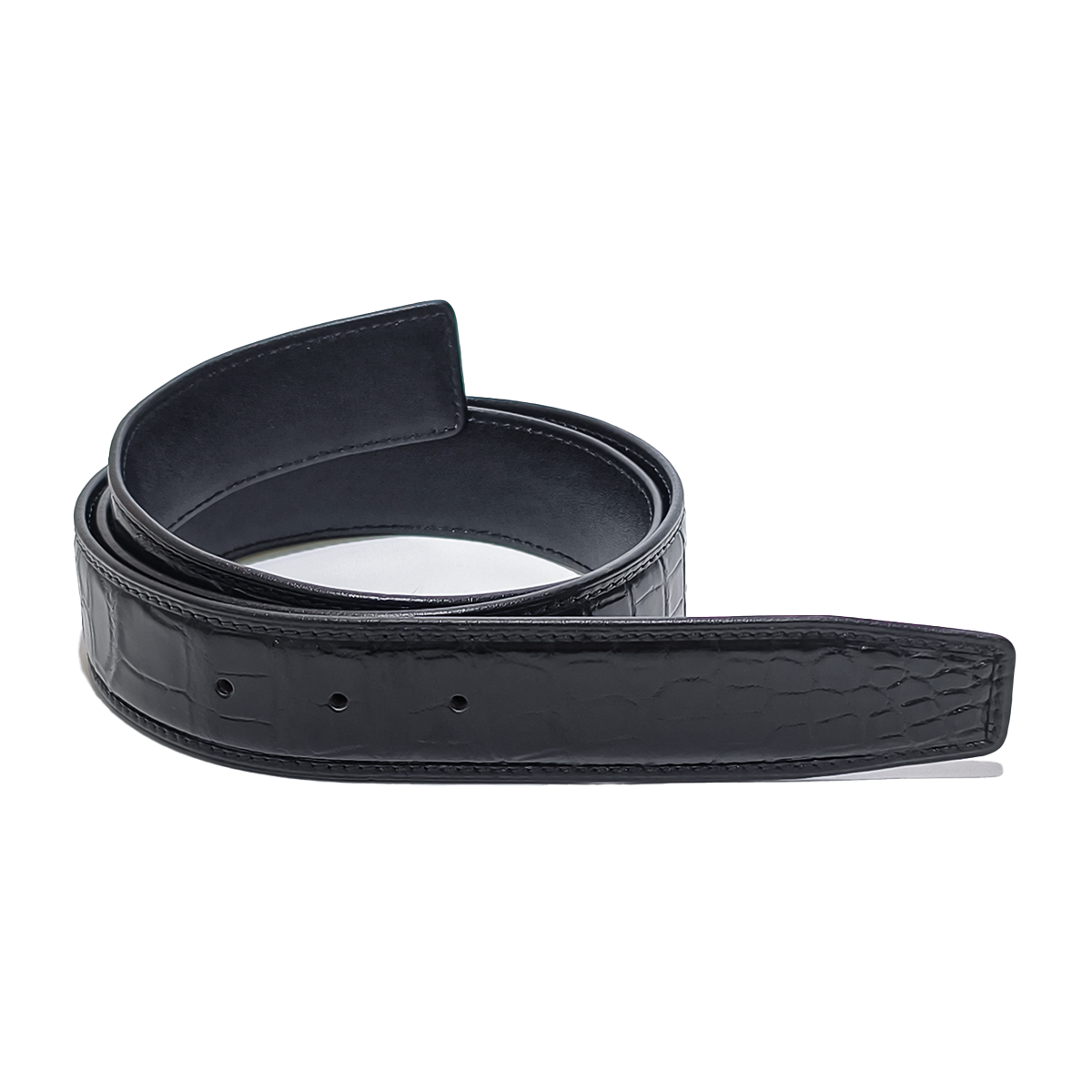 Handmade Genuine Alligator Leather Belt, Black Glossy With Natural Texture Fit for Prong Buckle