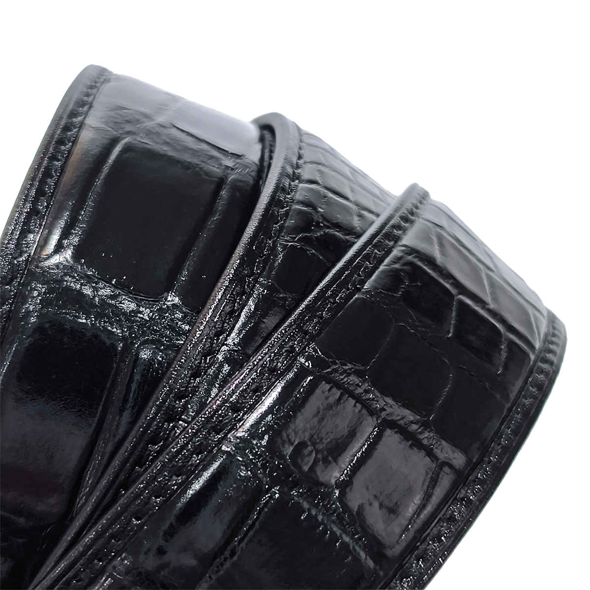 Handmade Genuine Alligator Leather Belt, Black Glossy With Natural Texture Fit for Prong Buckle