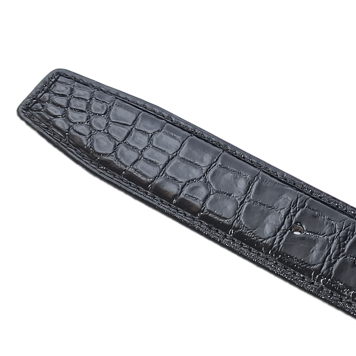 Handmade Genuine Alligator Leather Belt, Black Glossy With Natural Texture Fit for Prong Buckle