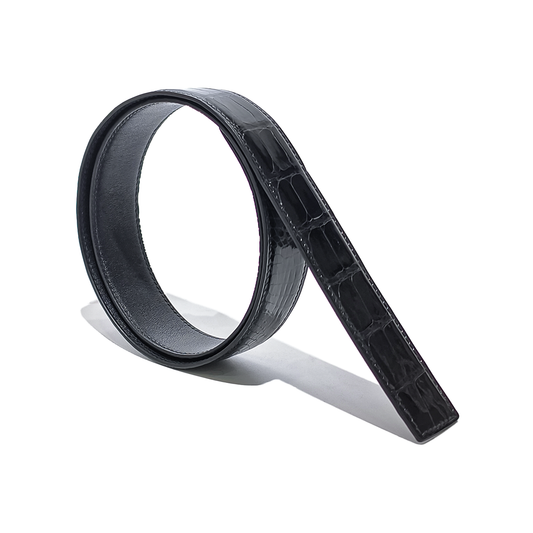 Handmade Real Alligator Leather Belt, Black Glossy Natural Texture for Prong Buckle