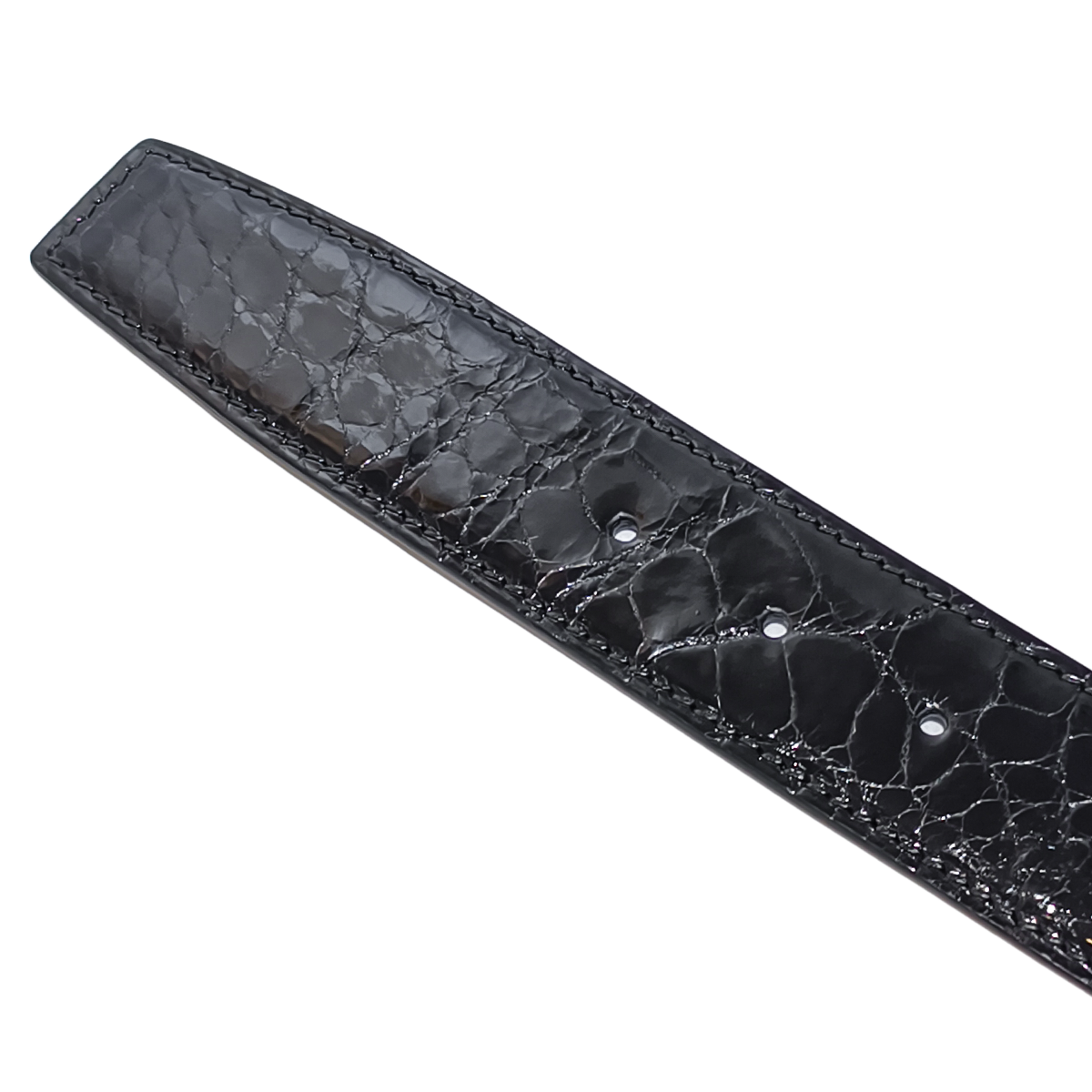 Handmade Real Alligator Leather Belt, Black Glossy Natural Texture for Prong Buckle