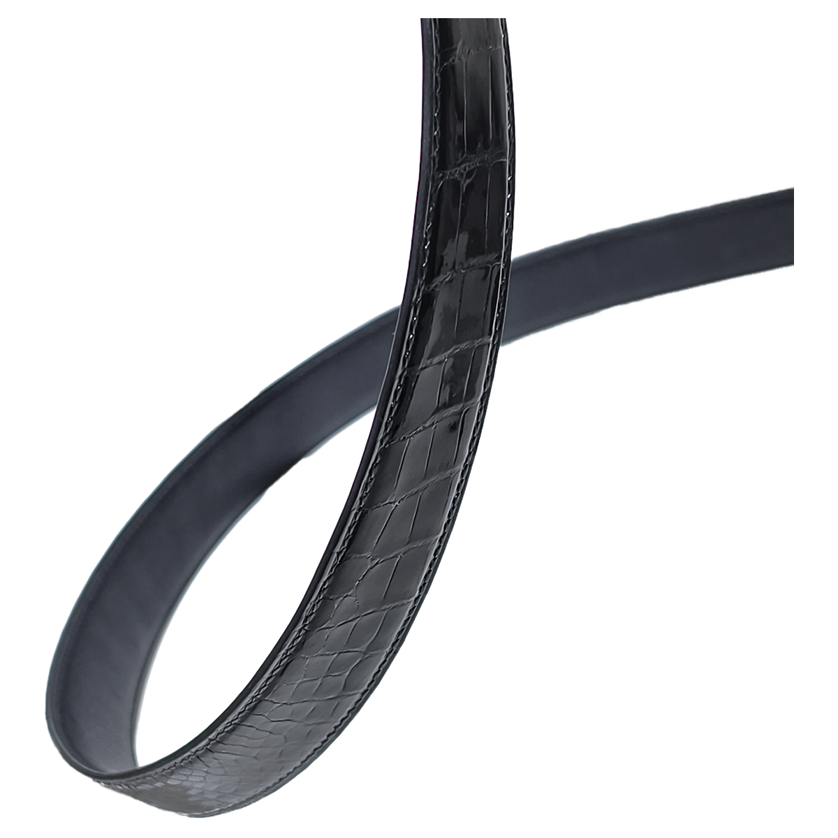 Handmade Real Alligator Leather Belt, Black Glossy Natural Texture for Prong Buckle