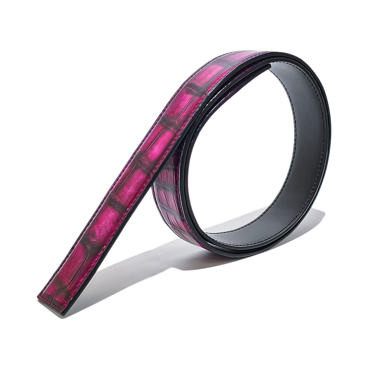 Handmade Genuine Alligator Leather Belt, Red Glossy Natural Texture Fit for Prong Buckle